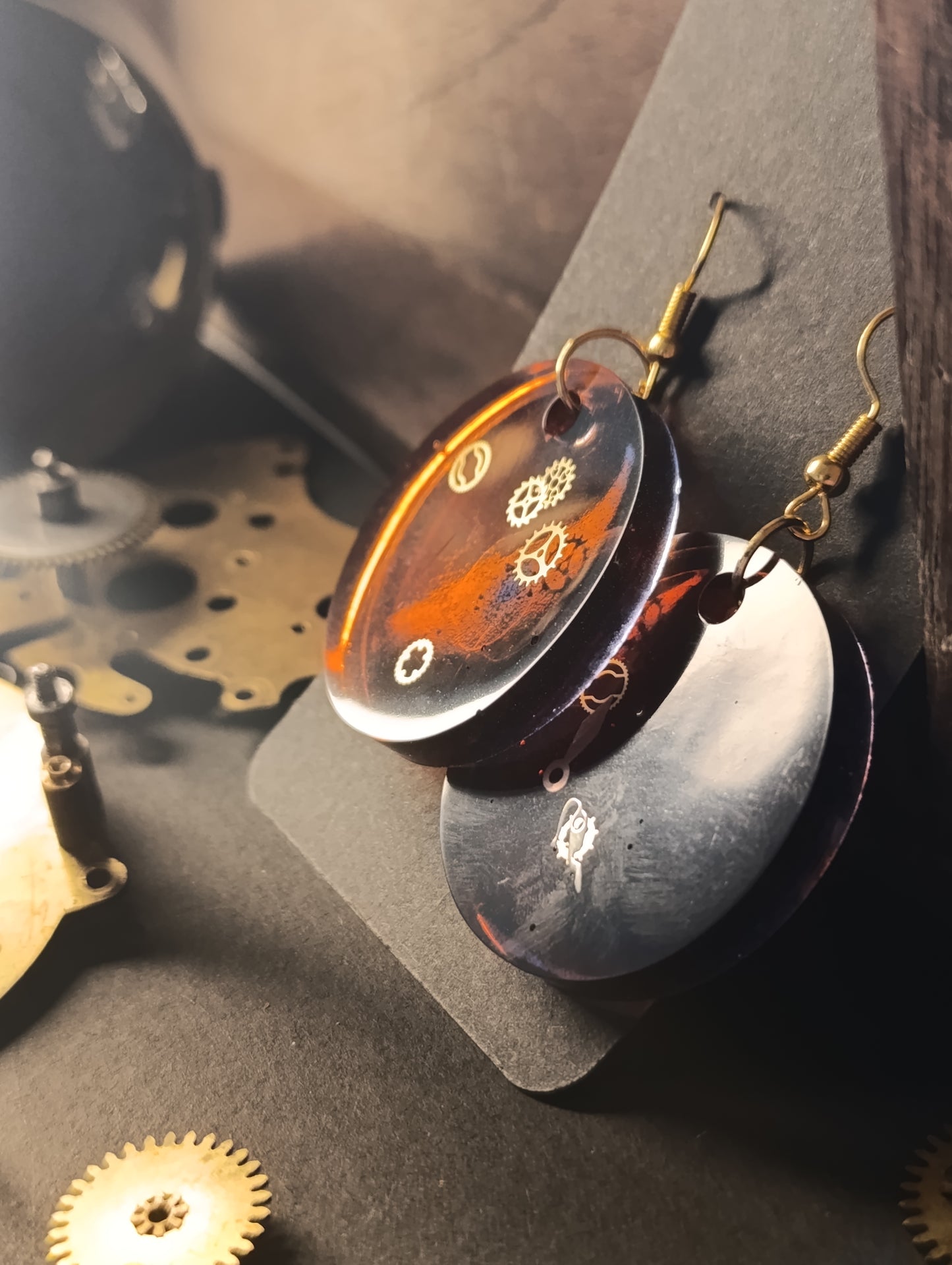 Boucles d'oreilles Steampunk Rouge & Noir