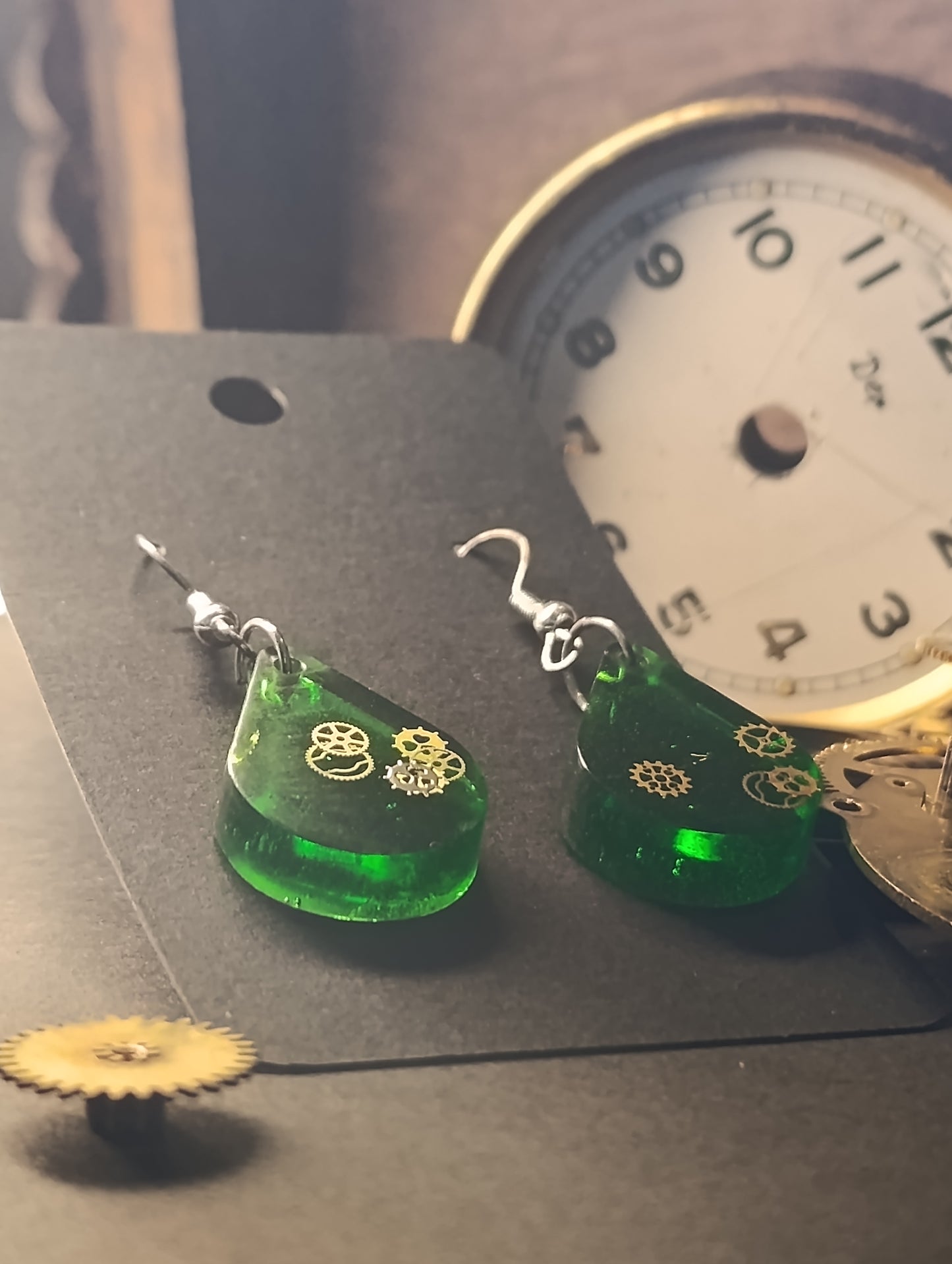 boucles d'oreilles steampunk verte