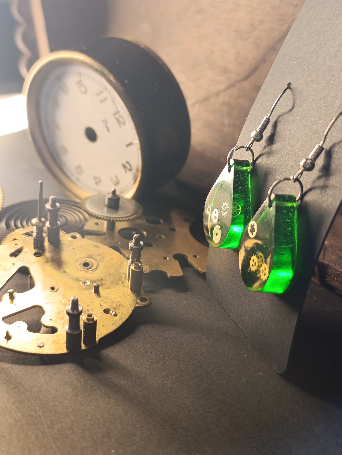 boucles d'oreilles steampunk verte