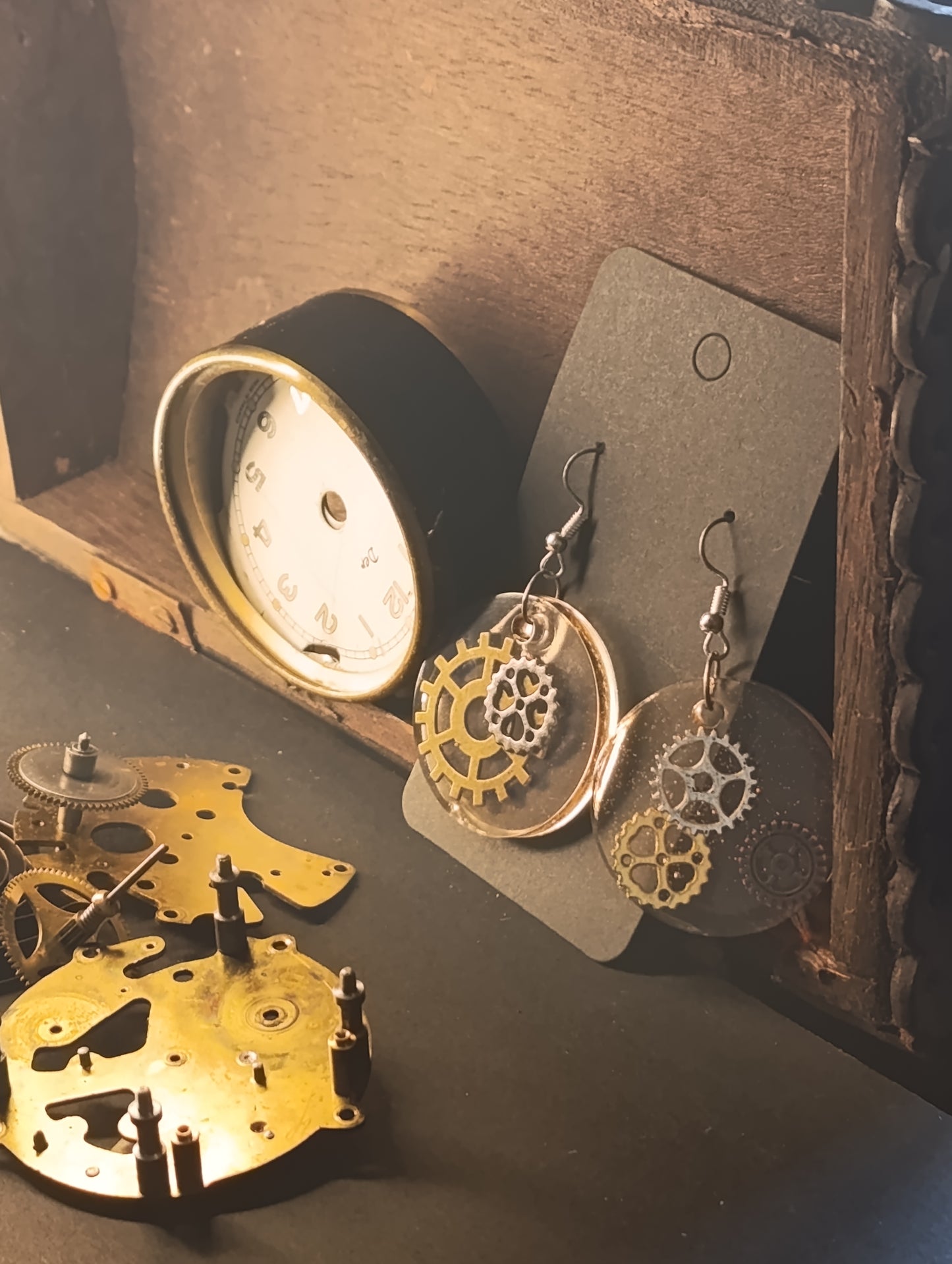 boucles d'oreilles steampunk ambrées